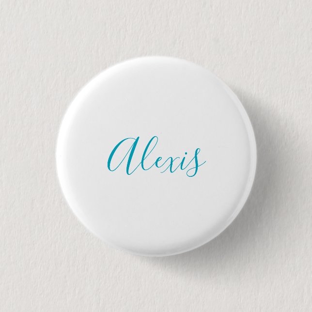 Name Calligraphy Script Plain Simple White Blue 3 Cm Round Badge (Front)