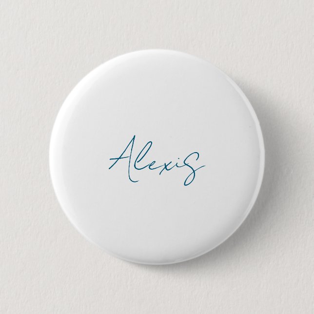 Name Calligraphy Script Plain Simple White Blue 6 Cm Round Badge (Front)