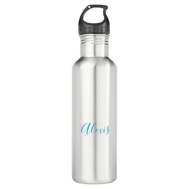 Name Calligraphy Script Plain Simple White Blue 710 Ml Water Bottle (Front)