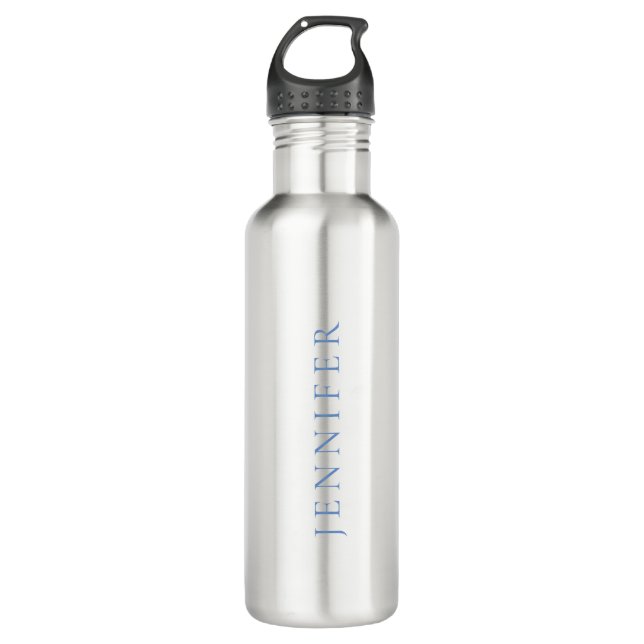 Name Calligraphy Script Plain Simple White Blue 710 Ml Water Bottle (Front)