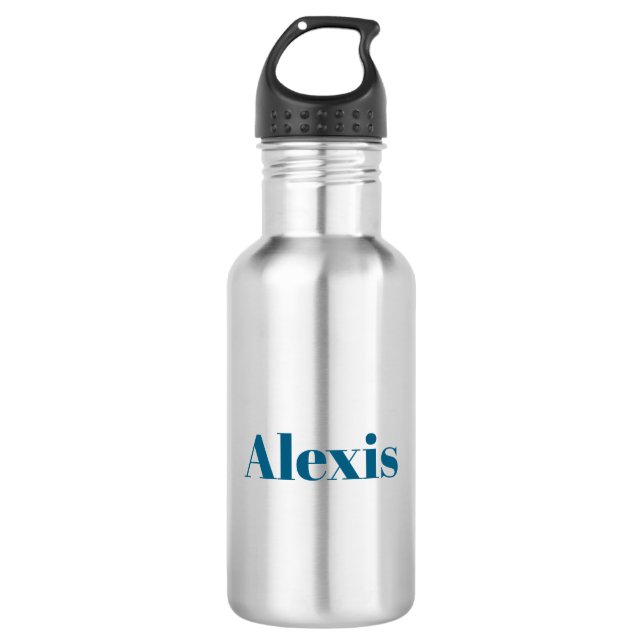 Name Calligraphy Script Plain Simple White Blue 710 Ml Water Bottle (Front)
