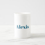 Name Calligraphy Script Plain Simple White Blue Bone China Mug<br><div class="desc">This template can be customized to meet all professional occupations.</div>