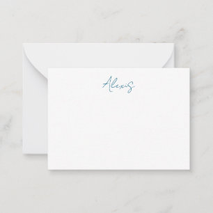 Name Calligraphy Script Plain Simple White Blue Card