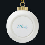 Name Calligraphy Script Plain Simple White Blue Ceramic Ball Christmas Ornament<br><div class="desc">This template can be customized to meet all professional occupations.</div>