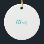 Name Calligraphy Script Plain Simple White Blue Ceramic Tree Decoration<br><div class="desc">This template can be customized to meet all professional occupations.</div>