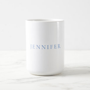 Name Calligraphy Script Plain Simple White Blue Coffee Mug
