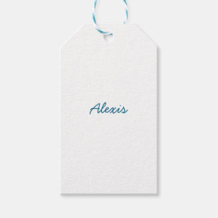 Name Calligraphy Script Plain Simple White Blue Gift Tags