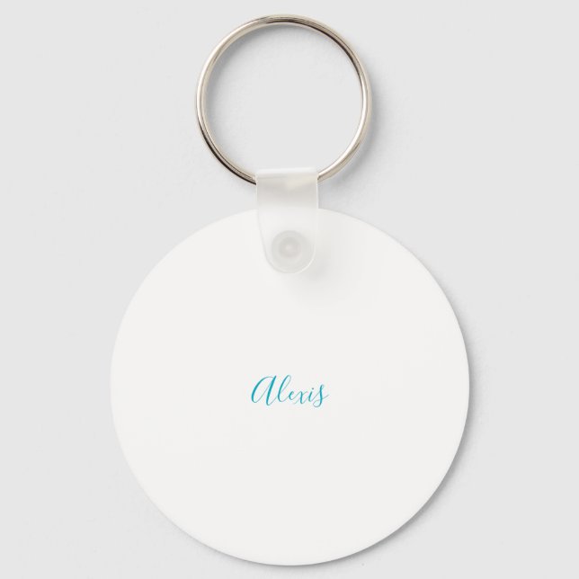 Name Calligraphy Script Plain Simple White Blue Key Ring (Front)