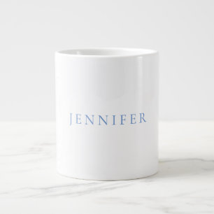 Name Calligraphy Script Plain Simple White Blue Large Coffee Mug