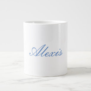 Name Calligraphy Script Plain Simple White Blue Large Coffee Mug
