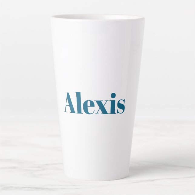 Name Calligraphy Script Plain Simple White Blue Latte Mug (Front)