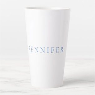 Name Calligraphy Script Plain Simple White Blue Latte Mug