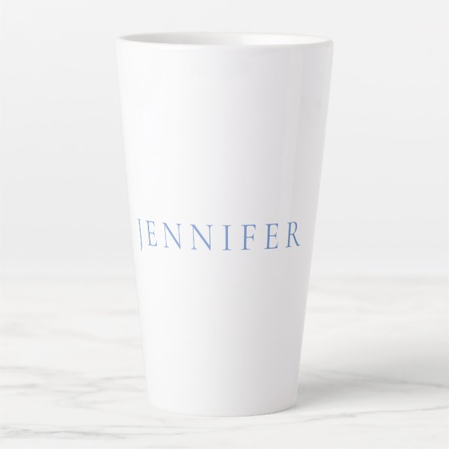 Name Calligraphy Script Plain Simple White Blue Latte Mug (Front)