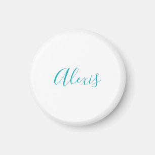 Name Calligraphy Script Plain Simple White Blue Magnet