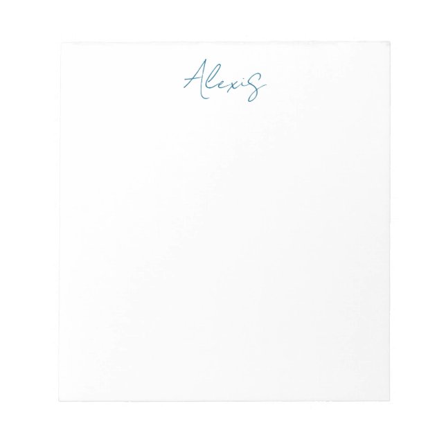 Name Calligraphy Script Plain Simple White Blue Notepad (Front)