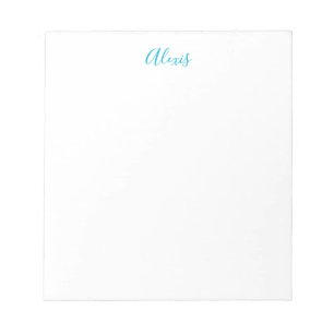 Name Calligraphy Script Plain Simple White Blue Notepad