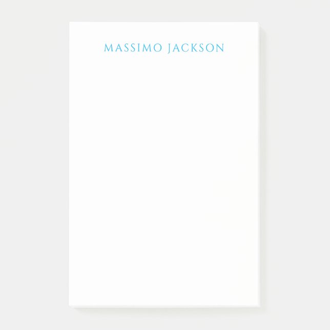 Name Calligraphy Script Plain Simple White Blue Post-it Notes (Front)