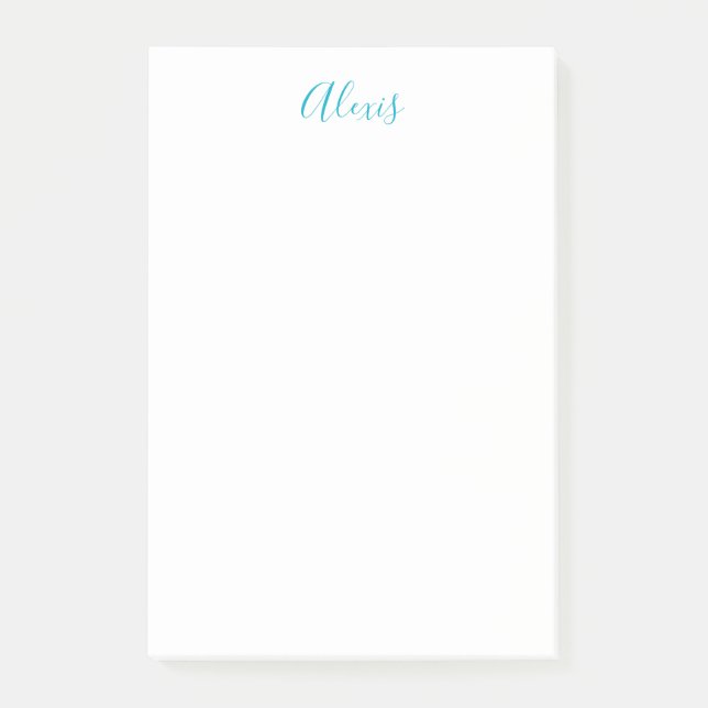 Name Calligraphy Script Plain Simple White Blue Post-it Notes (Front)