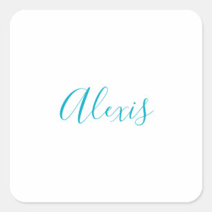 Name Calligraphy Script Plain Simple White Blue Square Sticker