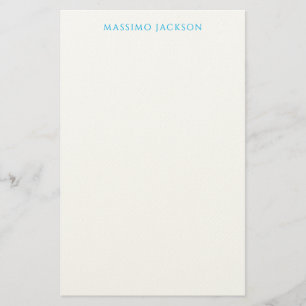 Name Calligraphy Script Plain Simple White Blue Stationery