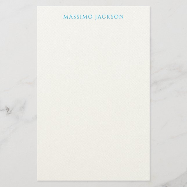Name Calligraphy Script Plain Simple White Blue Stationery (Front)