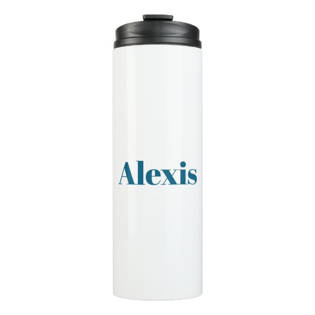 Name Calligraphy Script Plain Simple White Blue Thermal Tumbler (Front)
