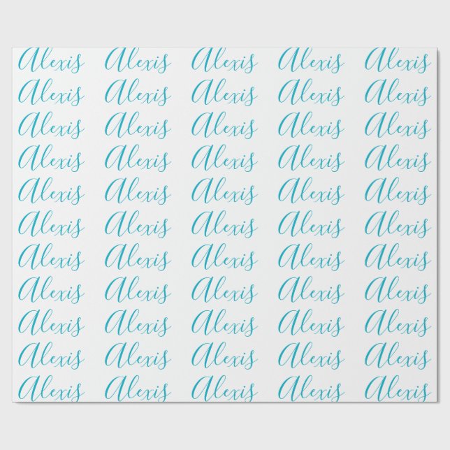 Name Calligraphy Script Plain Simple White Blue Wrapping Paper (Flat)