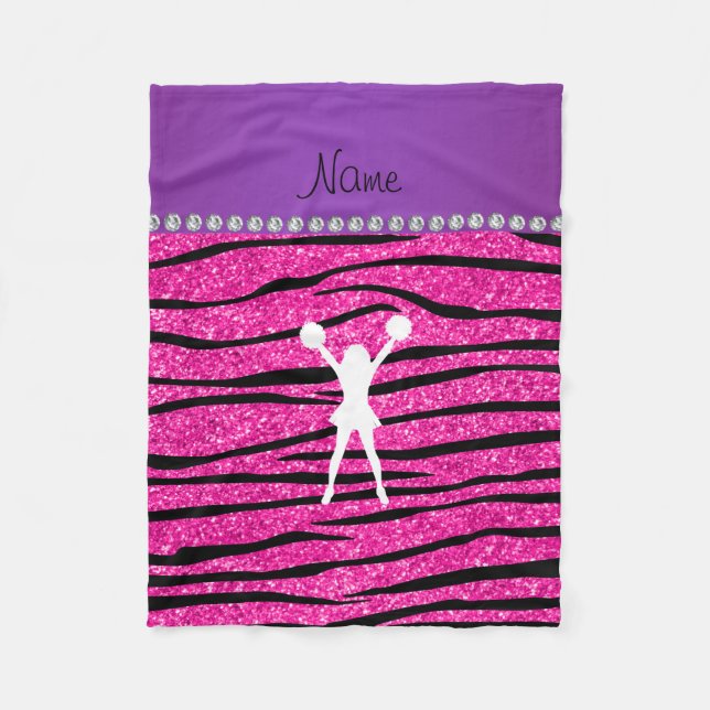 Name cheerleader neon not pink glitter zebra strip fleece blanket (Front)