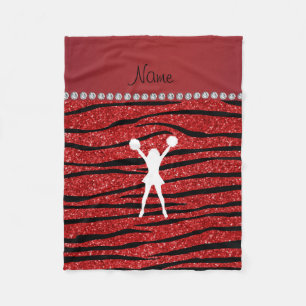 Name cheerleader red glitter zebra stripes fleece blanket