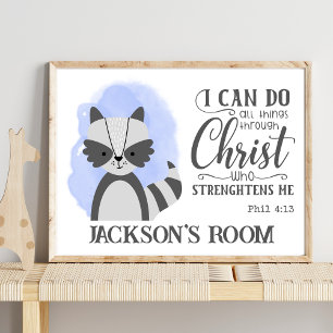 Name Christian Cute Woodland Baby Racoon Quote Poster
