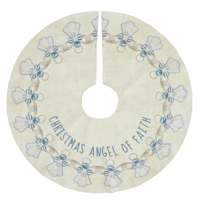 Name: Christmas Angel of Faith Blue/Cream Brushed Polyester Tree Skirt (Front)