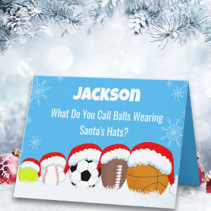 Name Christmas Sports Balls in Santa's Hat Riddle Card