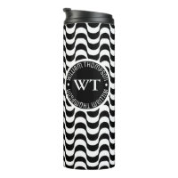 Name Circle Monogram Black Waves 