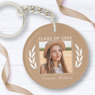 Name Class Of Photo Taupe Tan 2 Sided Graduation Key Ring