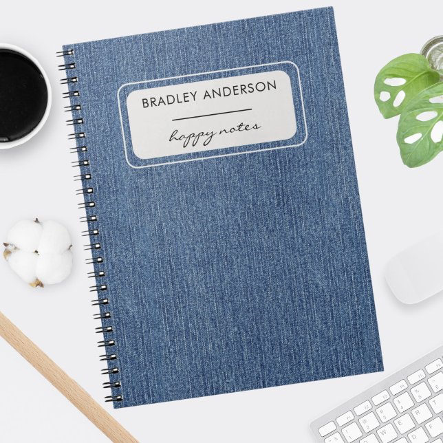 Name, Classic Blue Jean Denim Print Spiral Notebook (Creator Uploaded)