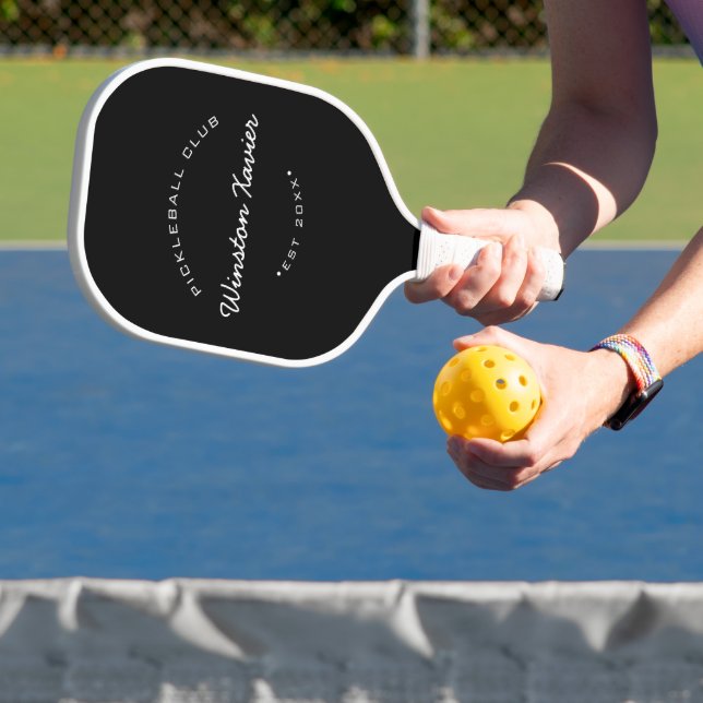 Name & Club Design Black White Personalised Pickleball Paddle (Insitu)