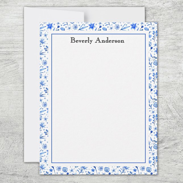 Name, Cobalt Blue Tropical Leaves & Flowers Frame Card (Creator Uploaded)