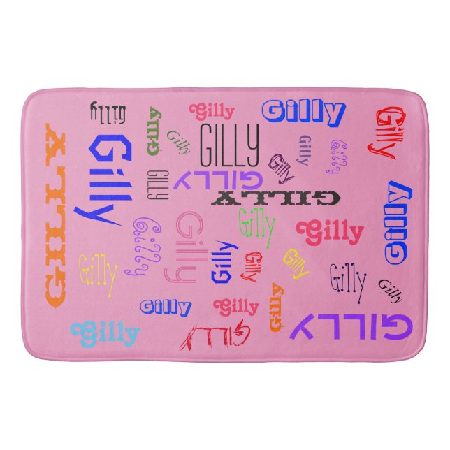 Name Collage 🎁 Amazing Word Cloud Hot Pink Girly Bath Mat (Front)