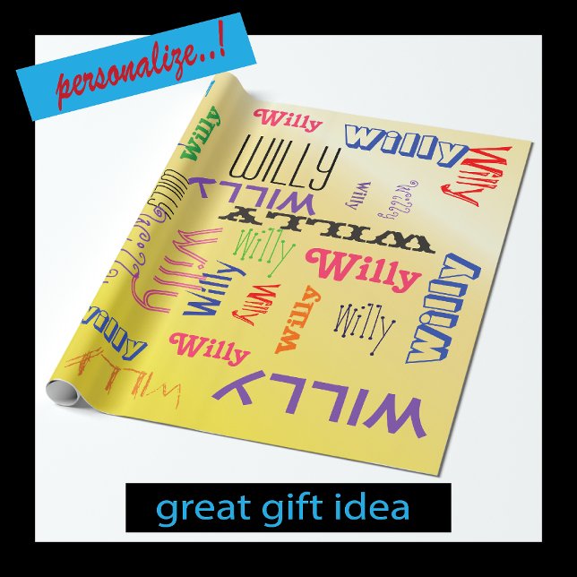 Name Collage Amazing Yellow Terrific Wrapping Paper (Creator Uploaded)