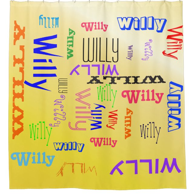 Name Collage Customisable Yellow Shower Curtain (Front)