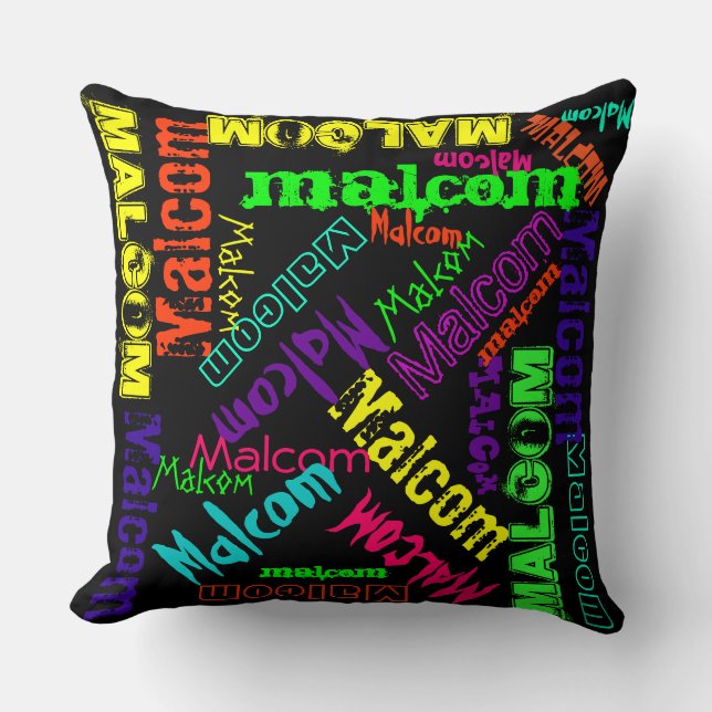 Name Collage Pillow Bright Neon Electric Colours (Front)