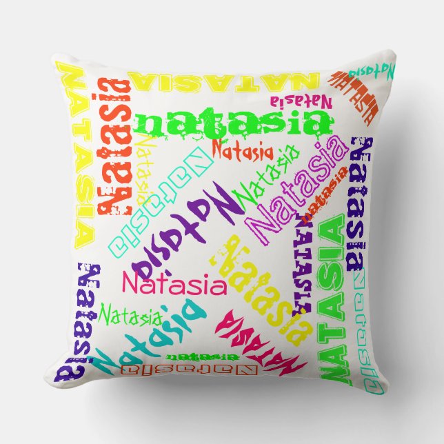 Name Collage Pillow Colourful Bright Neon White (Front)