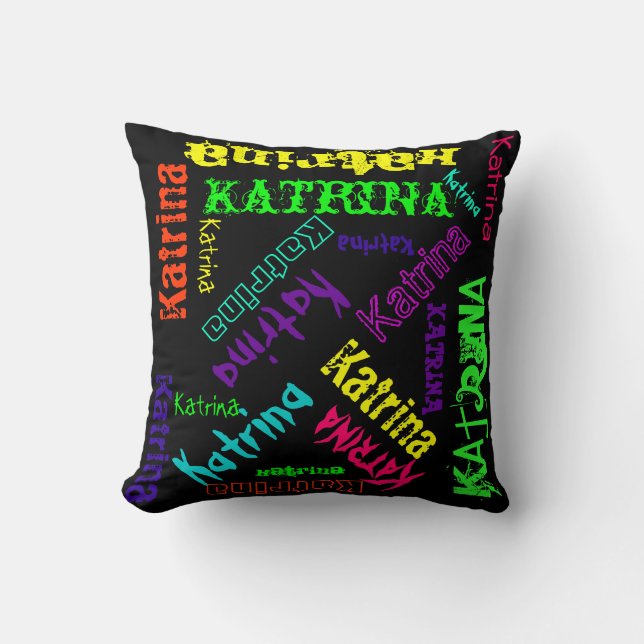 Name Collage Pillow in Bright Electric Colours (Front)