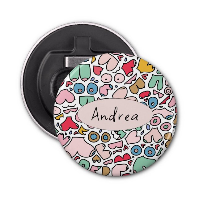 Name colourful breast pattern stone coaster bottle opener (Front)