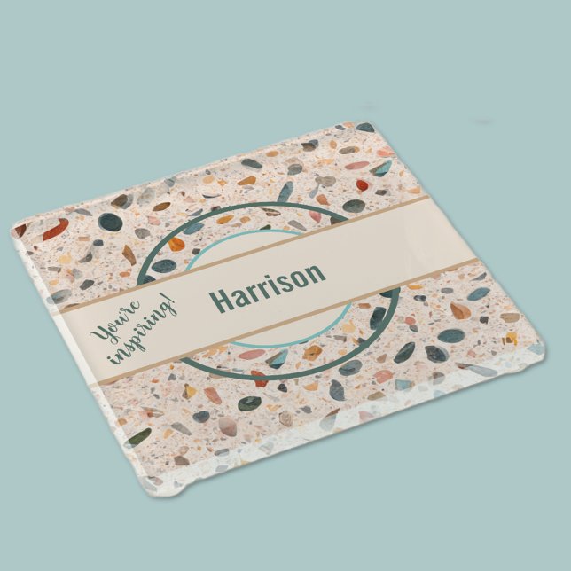 Name, Colourful Small Chips Mosaic Terrazzo Patter Glass Coaster (Creator Uploaded)