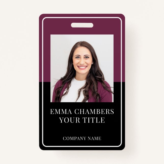 Name & Company Burgundy Black ID Badge (Front)