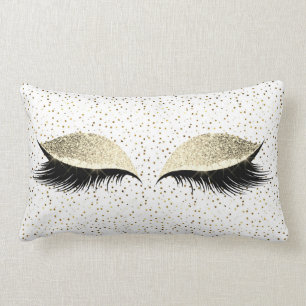 Name Confetti Glitter Glam Gold Eyes Makeup Lashes Lumbar Cushion
