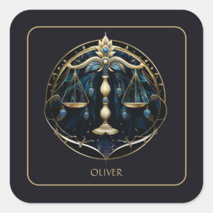 Name Cosmic Balance Zodiac Symbol Black Gold Libra Square Sticker