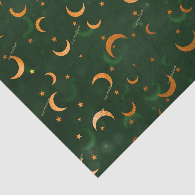 Name, Crescent Moons & Stars Bokeh Pattern Tissue Paper (Detail)