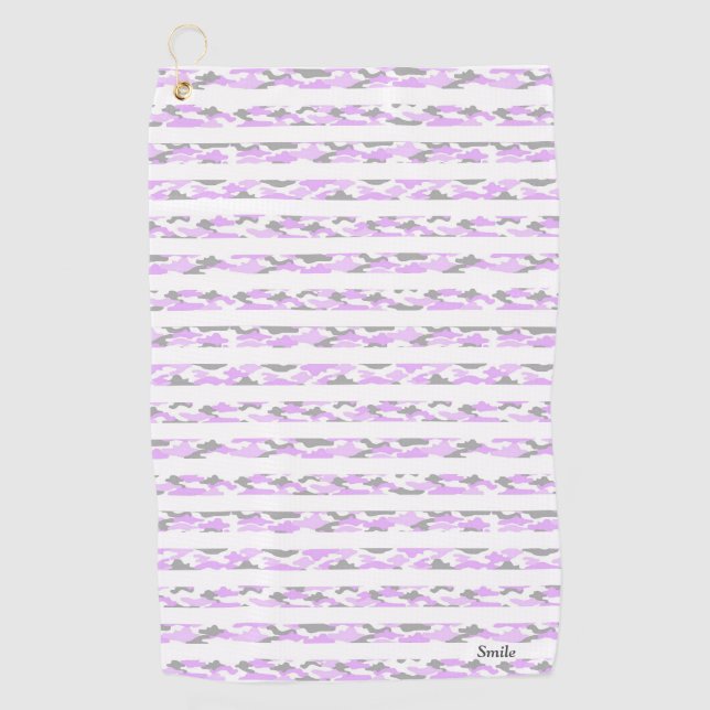 Name Customization Camouflage Border Pink White Go Golf Towel (Front)